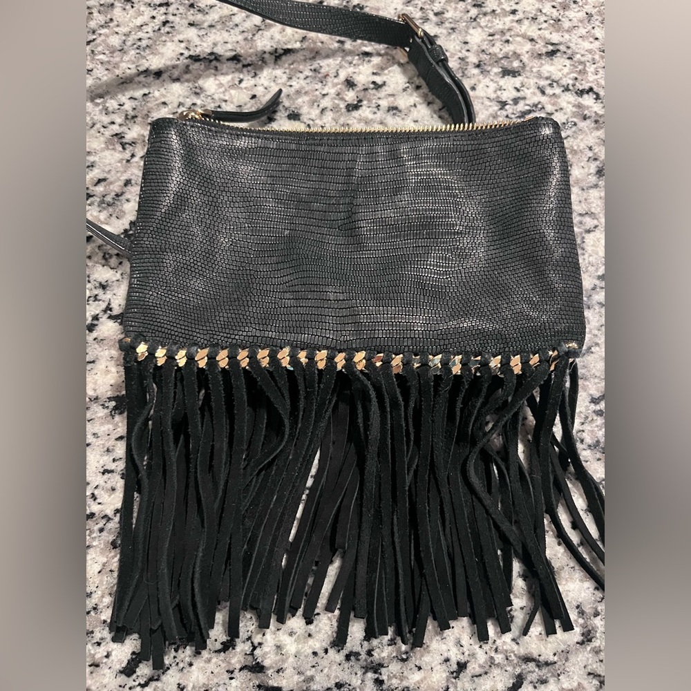 henri bendel Black Fringe Crossbody Bag with Gold Chain - Picture 6 of 12